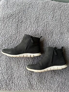 Cole Haan Black and Cream Grand.ØS Chunky Sole  Waterproof Suede Bootie